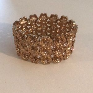 Gold Flower Bracelet with Rhinestones